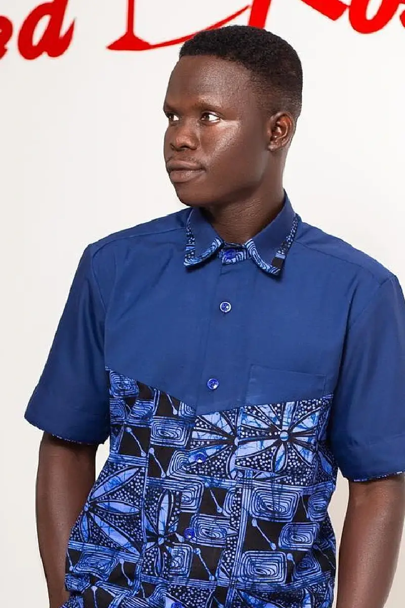 blue men african print shirt